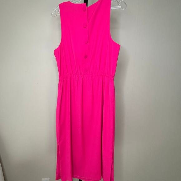 J Crew Midi Button Dress- size 10-Fushia pink sleeveless wedding guest - Picture 3 of 5